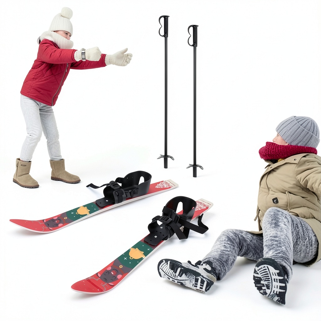 Child using yoakaiax beginner ski set on a snowy hill