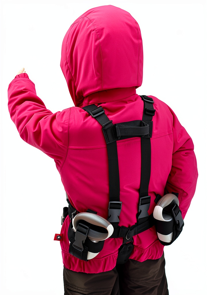 Child wearing Lil' Ripper Gripper harness on a beginner ski slope