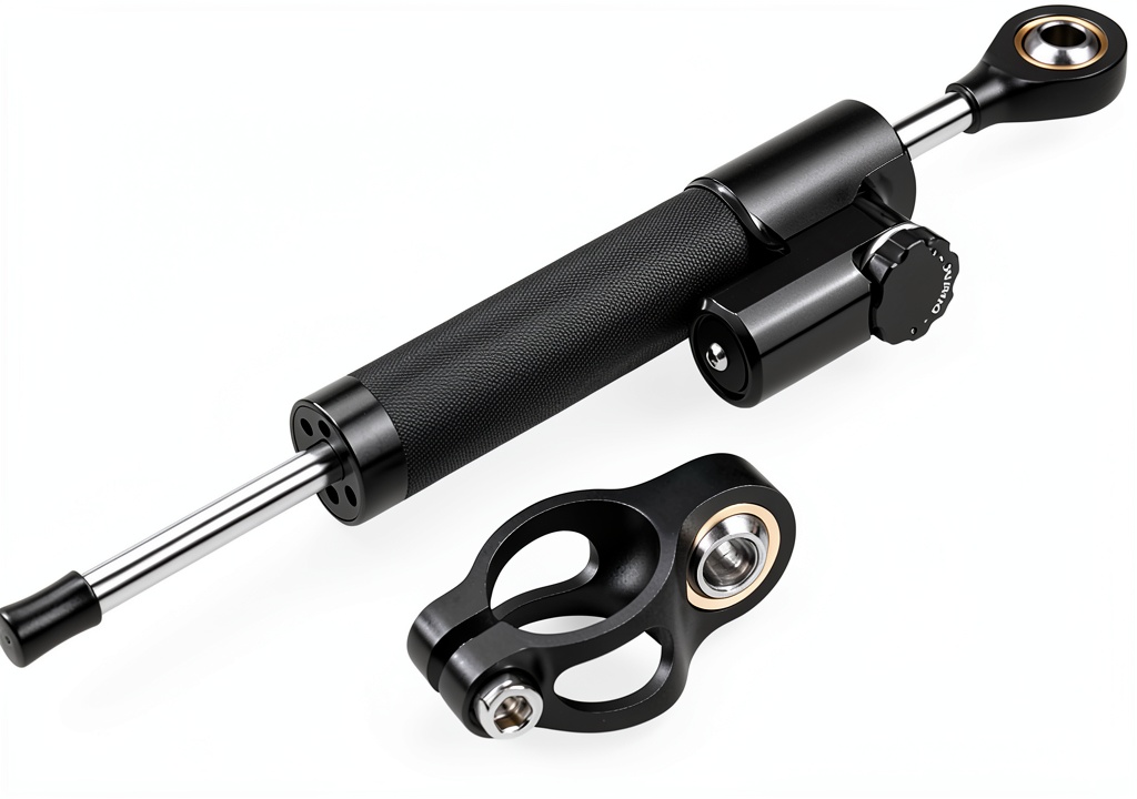 Rider using KIMISS steering damper on a winding road