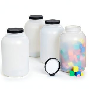 Hudson Exchange 1 Gallon Wide Mouth Plastic Jar with Cap, HDPE, Natural, 4 Pack-0