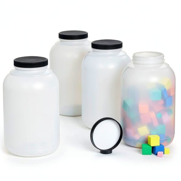 Hudson Exchange 1 Gallon Wide Mouth Plastic Jar with Cap, HDPE, Natural, 4 Pack-0